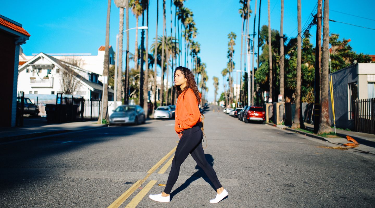 young woman walking in santa monica